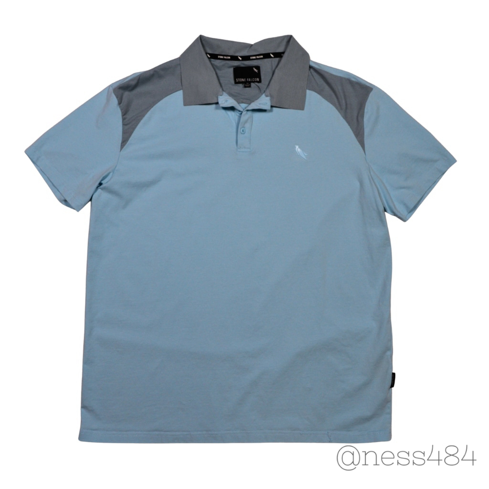 Stone Falcon Men's Polo Shirt Sky Blue Grey Accent Short Sleeve Size‎ XL